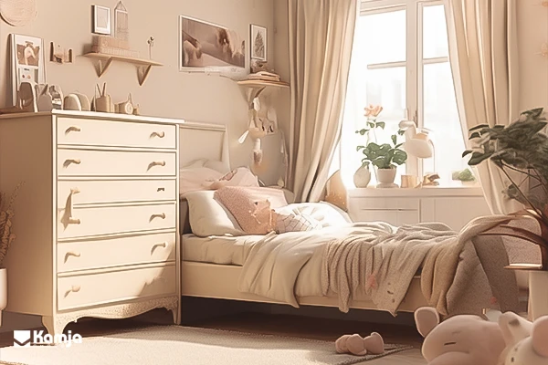 Girls bedroom with a cream color