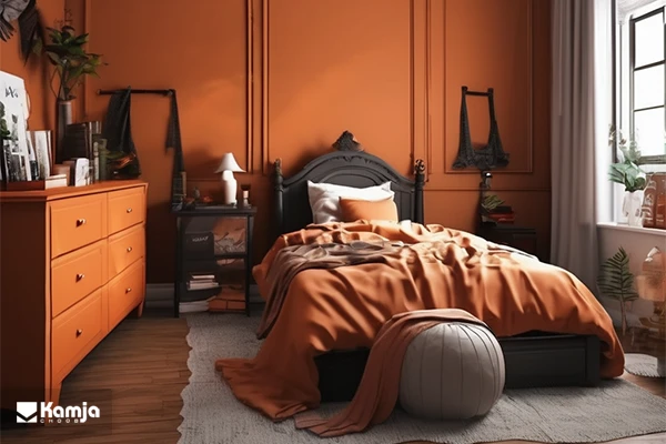 Girl's bedroom with a dark orange color