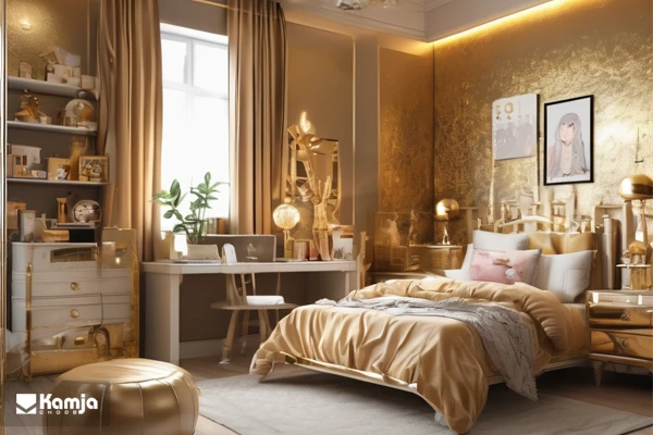 Girl's bedroom with a gold color