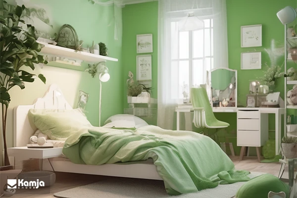 Girl's bedroom with a green color