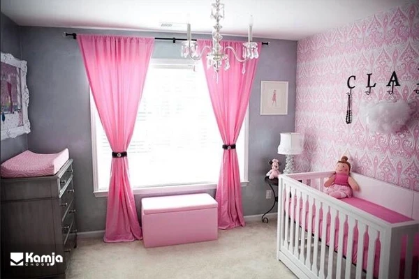 Girl's bedroom with a pink&gray color