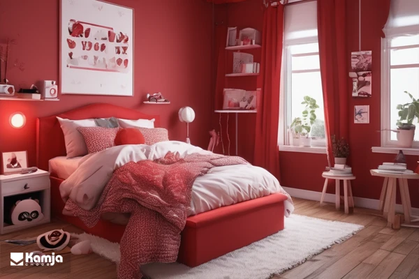 Girl's bedroom with a red color